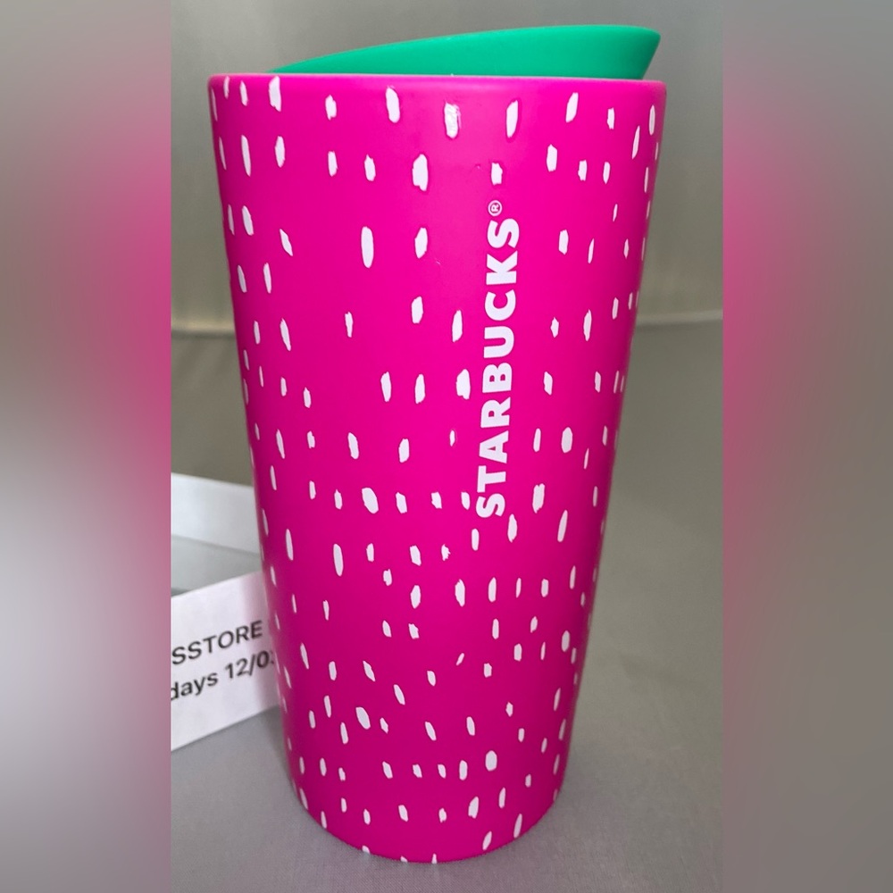 Starbucks 2022 Summer Dots Strawberry Neon Pink Ceramic Tumbler - 12oz (NEW)